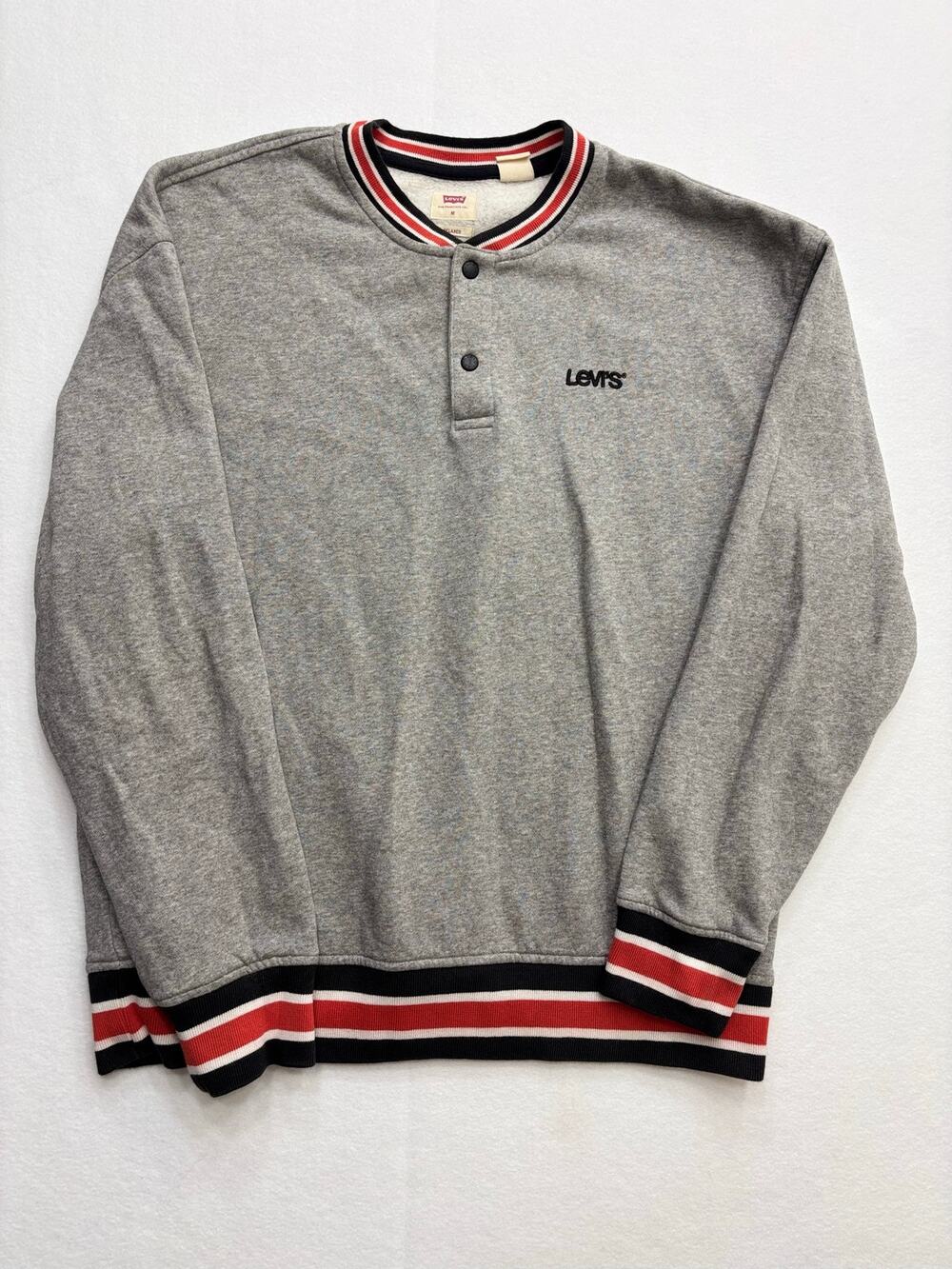 Levi's Men's Snap-Front Henley Sweatshirt Gray Striped Trim Pullover Size M C10
